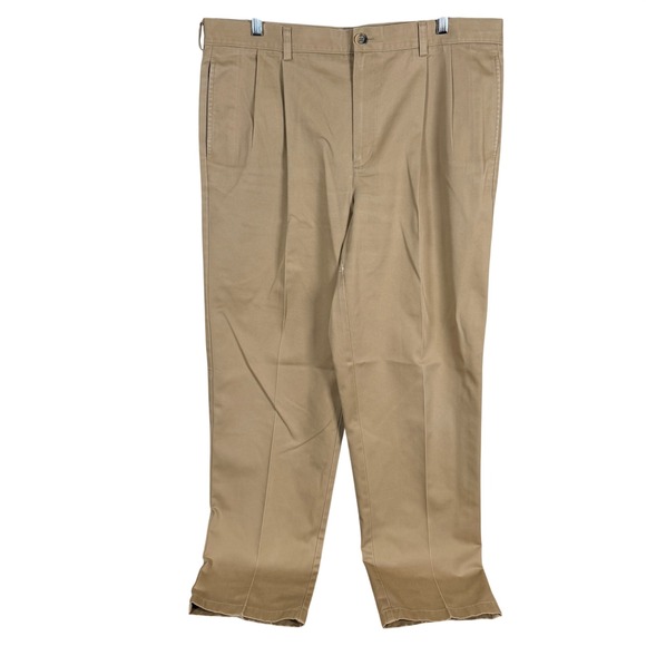 L.L. Bean Other - LL Bean Pleated Chino Pants Mens 38x34 Khaki Tan Front Classic Fit Cotton